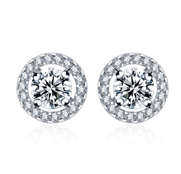 Benmani Round Cut Gold Plated Halo Studs with Cubic Zirconia Crystals