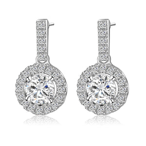 Benmani White Gold Platted Round Princess Halo Earrings