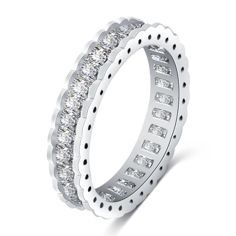 Benmani White Gold Plated Emerald Cut Eternity Engagement Wedding Band Ring